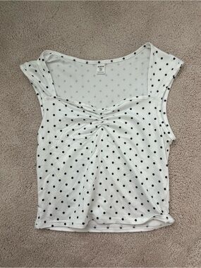 SHEIN White & Black Polka Dot Ruched Front Tank